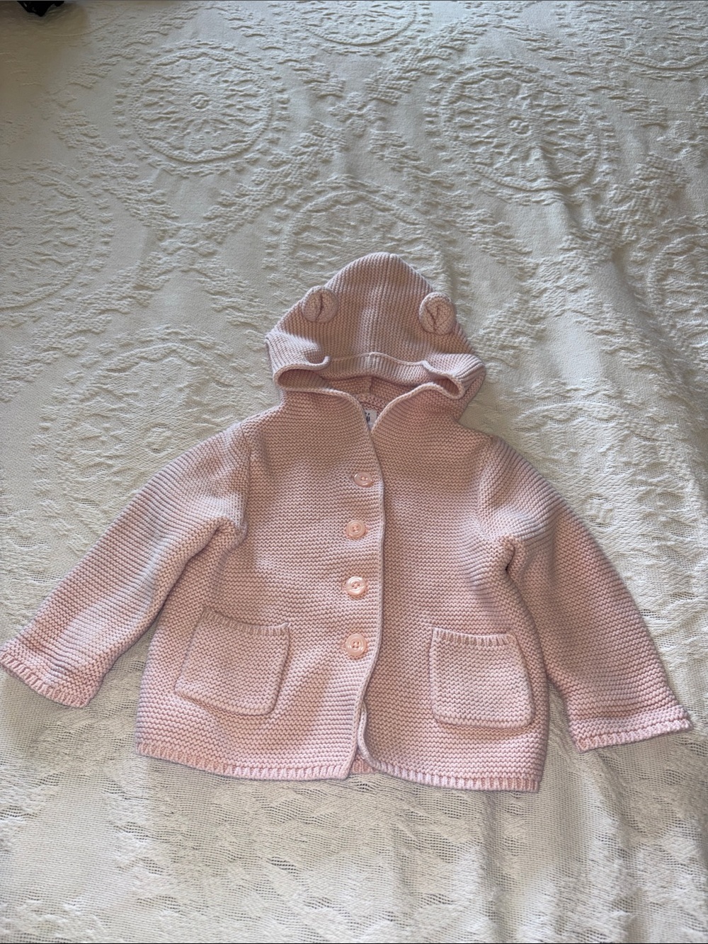 GAP Baby Knit Hooded Cardigan - Pale Pink EUC 12-18mo